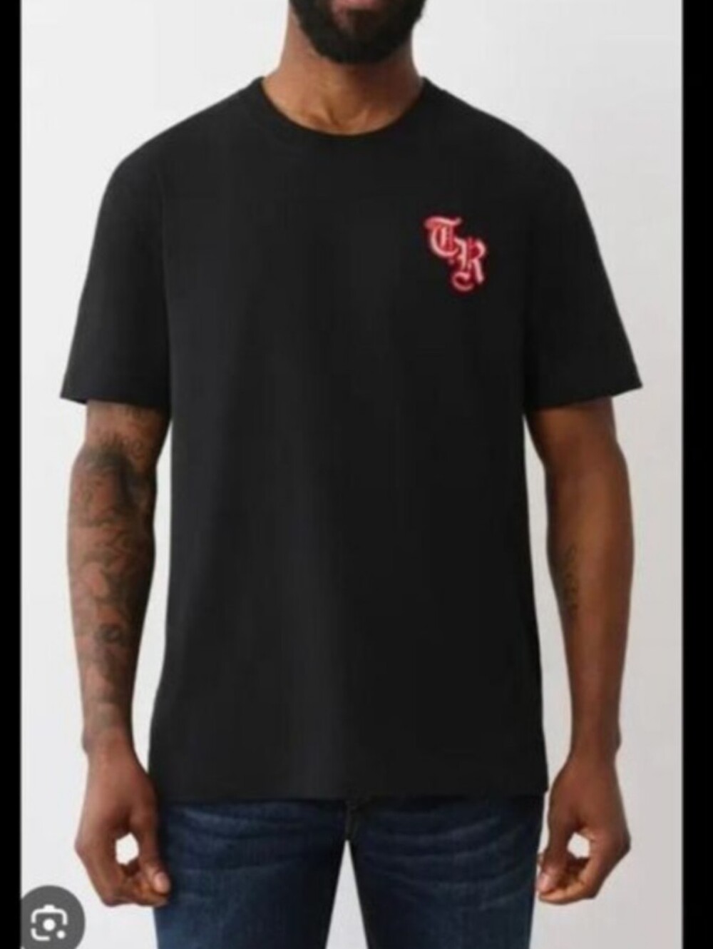 NEW True Religion Heavy Jet Black Embroidered TR Logo SS Tshirt Size XL $59